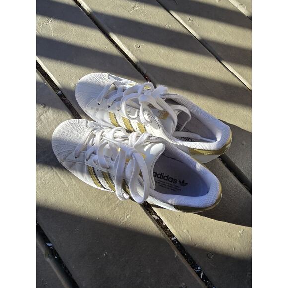 adidas Shoes - Adidas Superstar Men's White Gold Lace Up Low Top Leather Sneakers FX7483